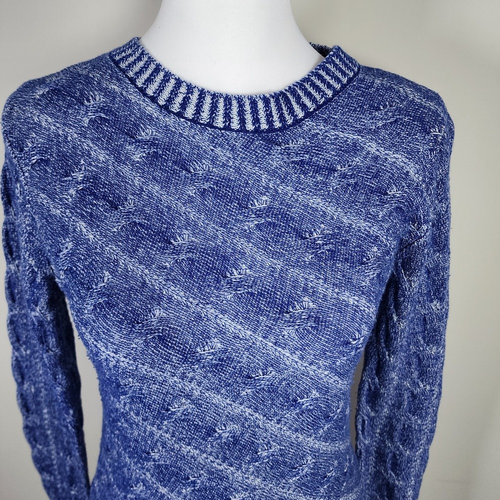 Cable Knit‎ Long Sweater Womens Small Asymmetric Knit Marled Blue Long Sleeve - Picture 2 of 12